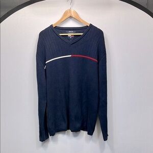 Tommy Hilfiger V Neck Sweater Mens Size XXL
Navy All Cotton Ribbed Long Sleeve